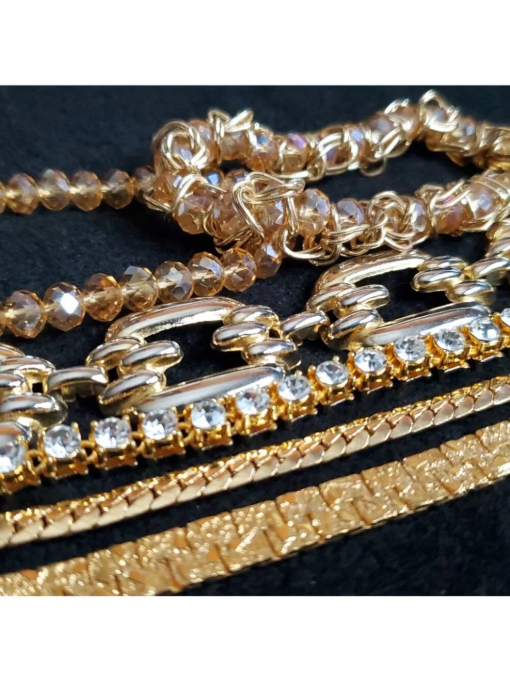 Gold Tone Bracelet Lot of 6 Chain Rhinestone Beaded 7.5-8